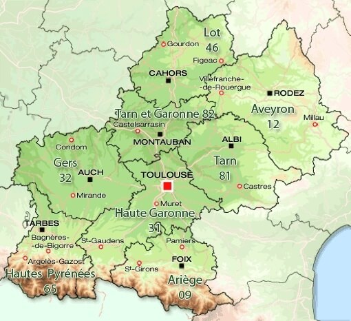 Mapa Midi Pyrenees
