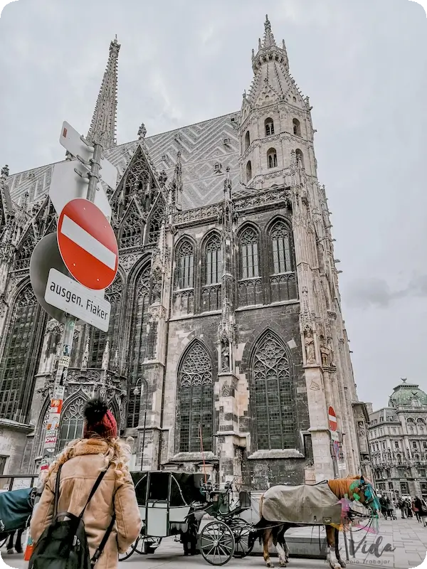 Judit contemplando la Catedral San Esteban de Viena