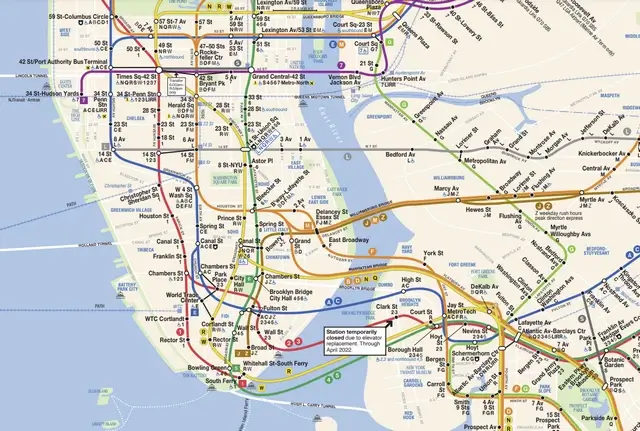 Detalle Mapa metro Nueva York Manhattan - Mapa de Nueva York
