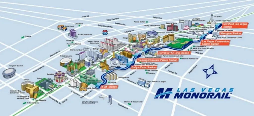 Mapa Las Vegas Monorail con hoteles en The Strip - Las Vegas Mapa