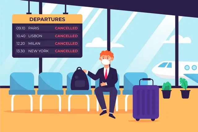 Panel de vuelos aeropuerto con varios cancelados