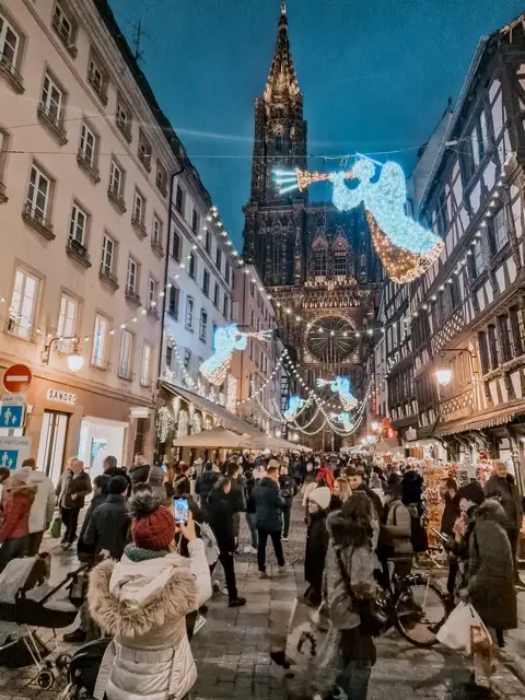 Catedral de Estrasburgo de noche en navidad