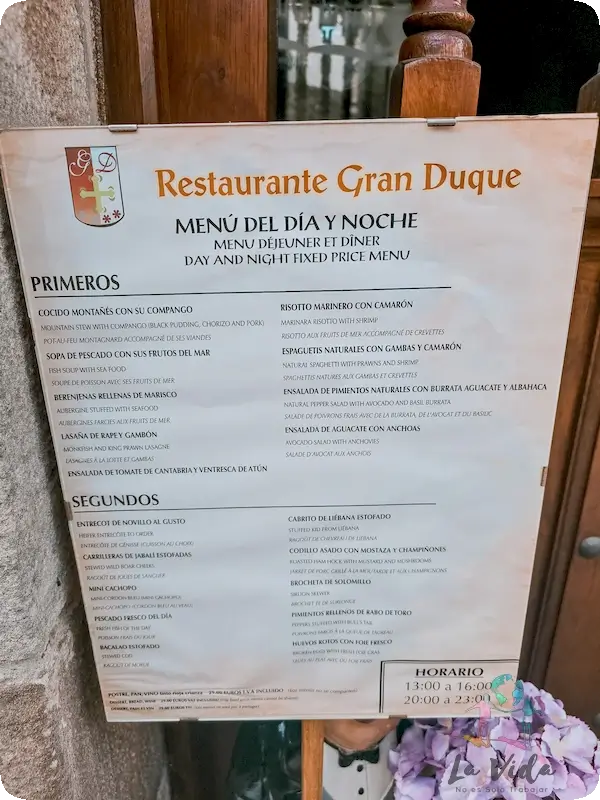 carta Restaurante Gran Duque en Santillana del Mar