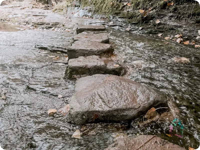 Paso de piedras de la Riera de Rupit. ¿nos mojamos?